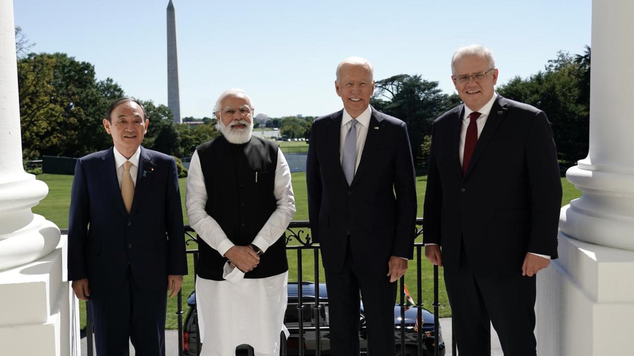 The then Japanese prime minister Yoshihide Suga, Indian Prime Minister Narendra Modi, US President Joe Biden and Prime Minister Scott Morrison at the White House in September. 