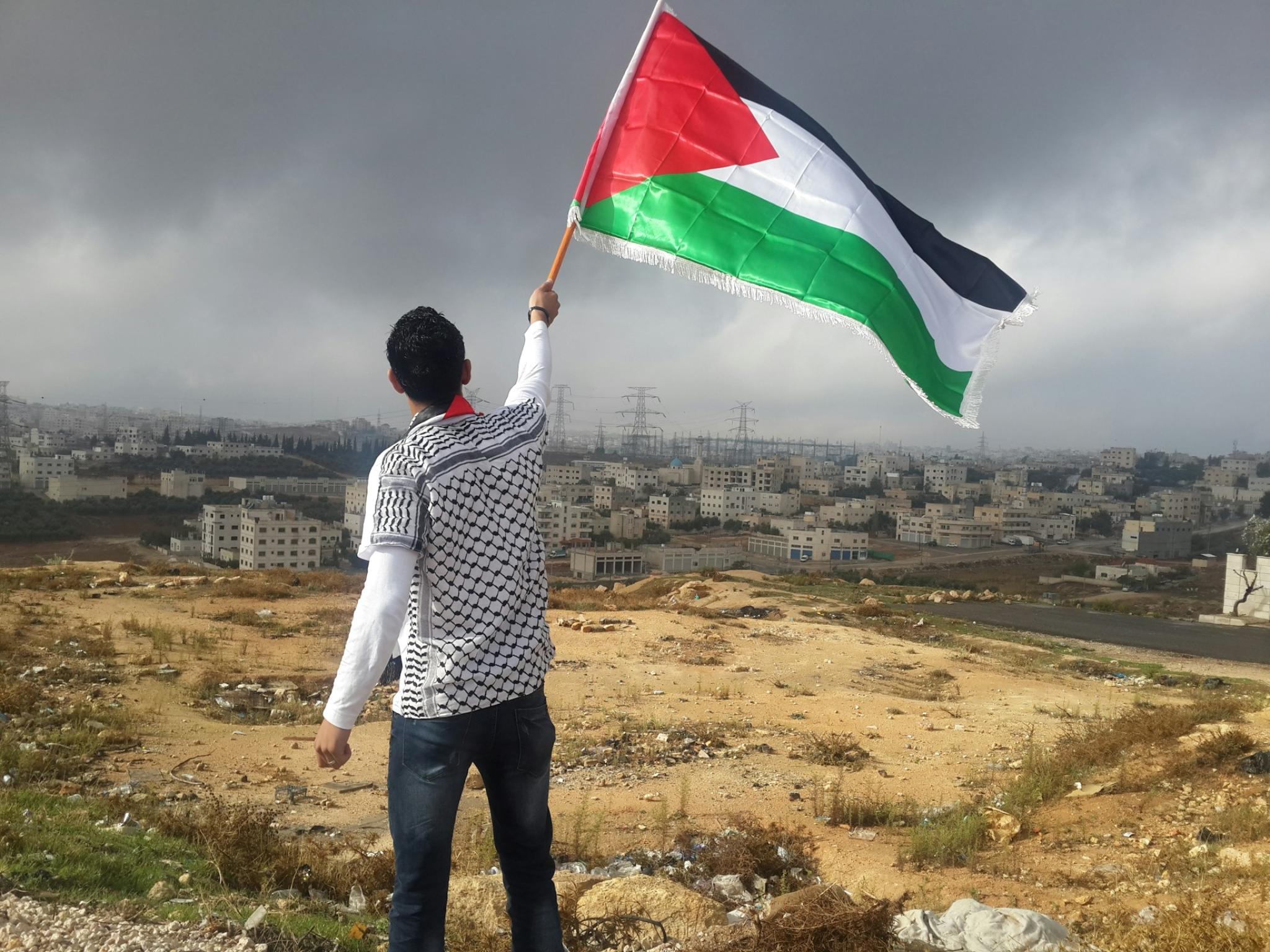 Man holding a Palestinian flag