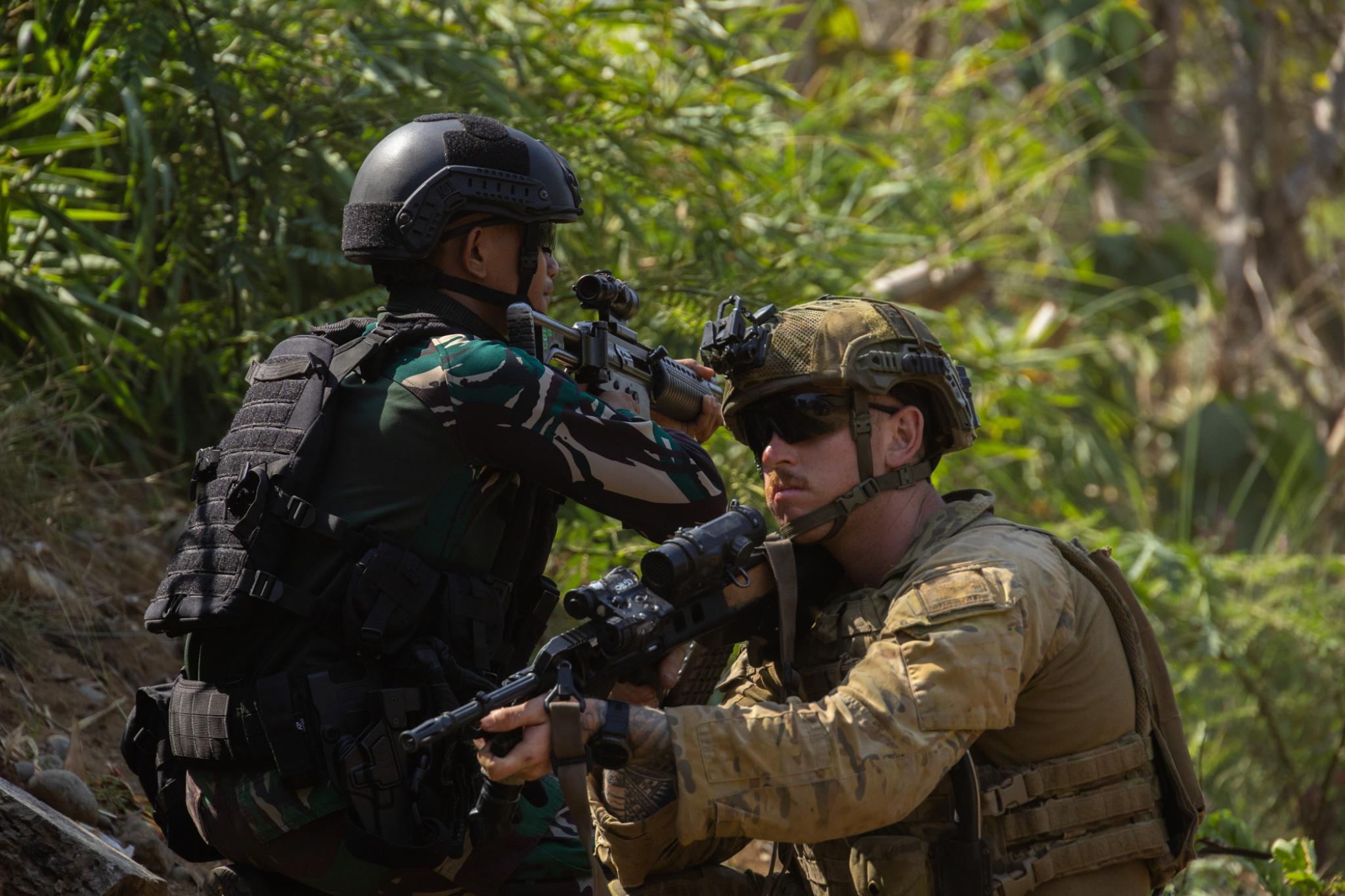 Australian Army soldiers from the 5th Battalion Royal Australian Regiment conduct mechanised training alongside soldiers from the Indonesian National Armed Forces during Exercise Wirra Jaya in Purworejo, Indonesia.