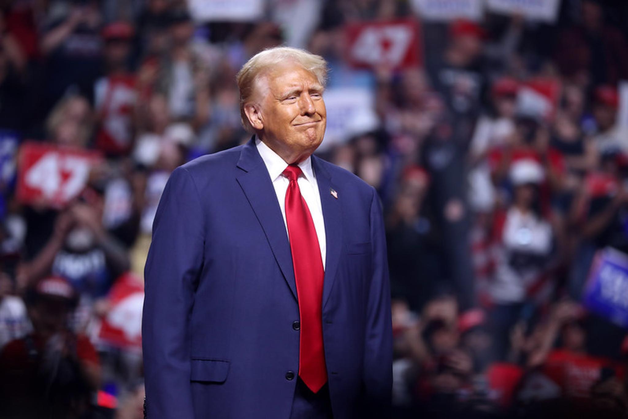 President-elect Donald Trump speaking with attendees at an Arizona for Trump rally at Desert Diamond Arena in Glendale, Arizona.