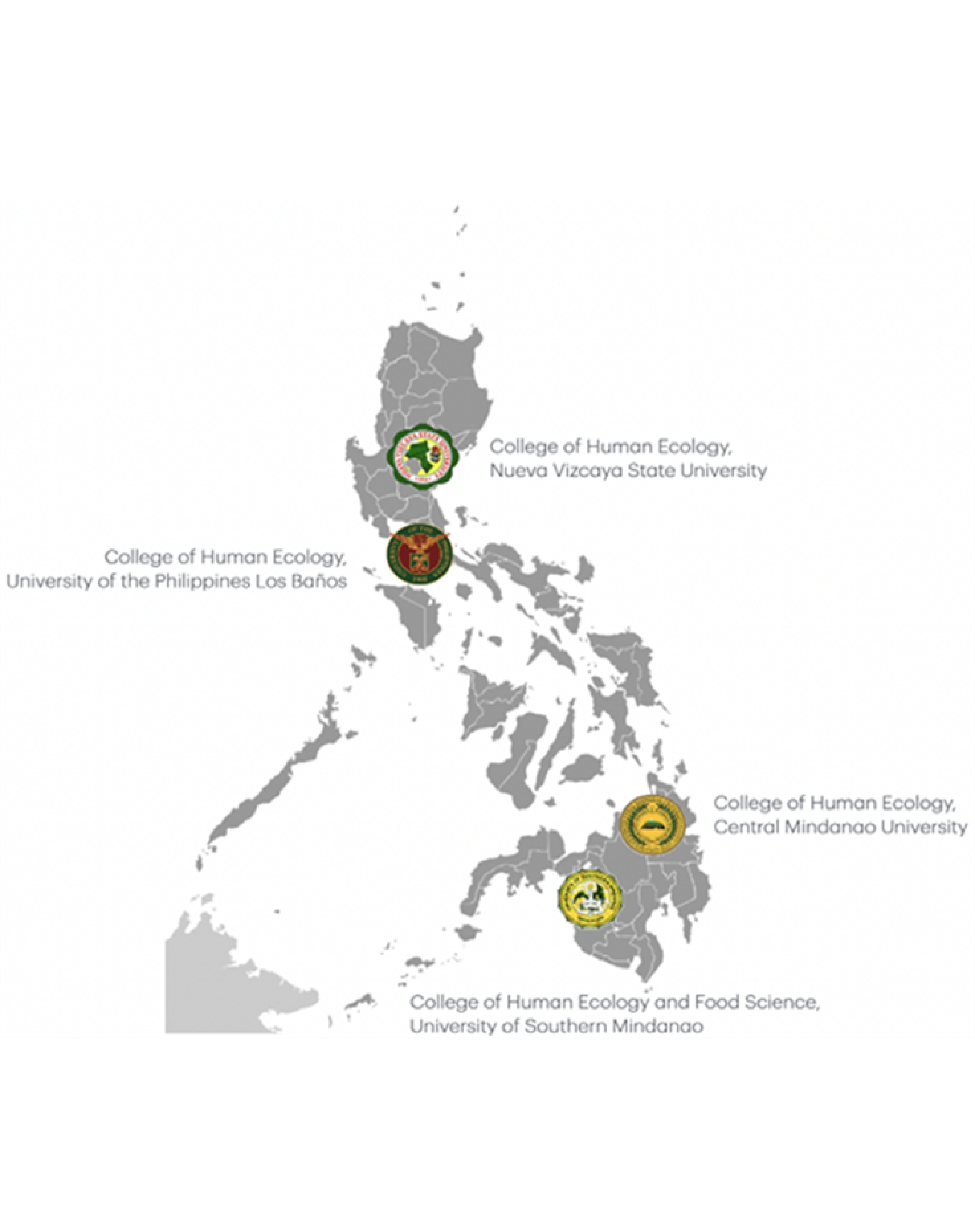 Figure 1. Human Ecology HEIs in the Philippines (modified from Wikimedia Commons)