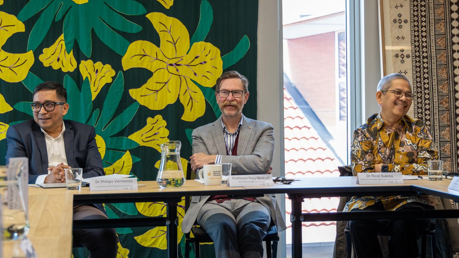 Rizal Sukma and Phillips Vermonte with Professor Rory Medcalf