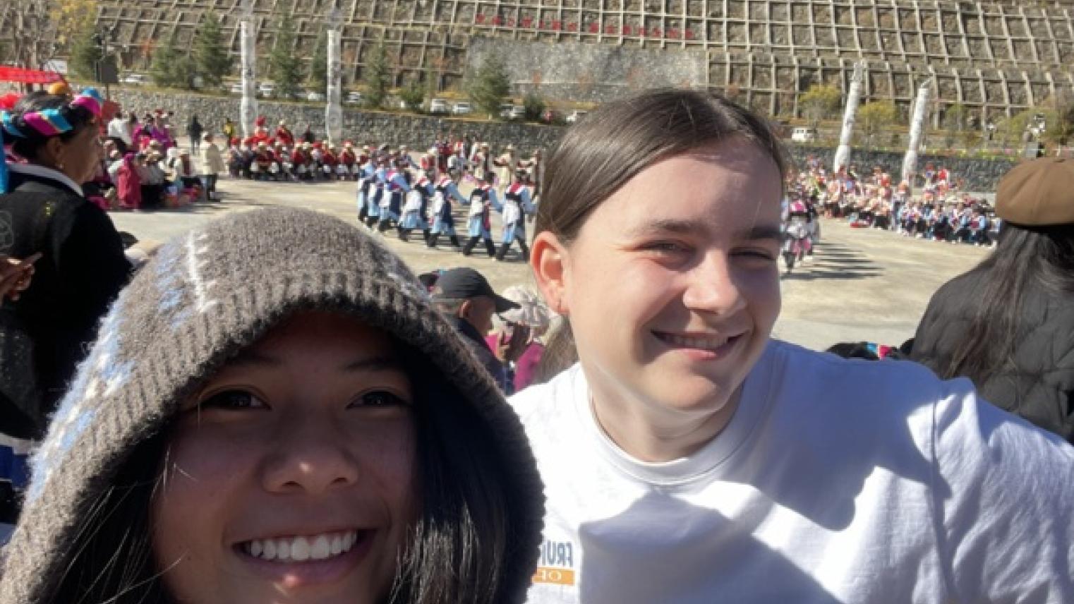 Shairrah Lao and Cleo Bray attending a traditional Tibetan dance festival